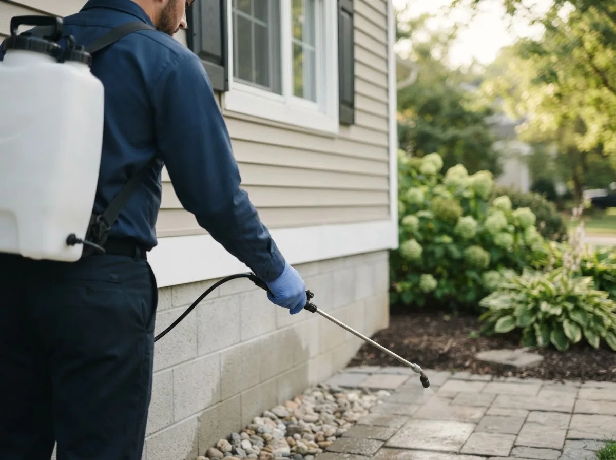 Pest control technician inspecting a home in Hatley, WI